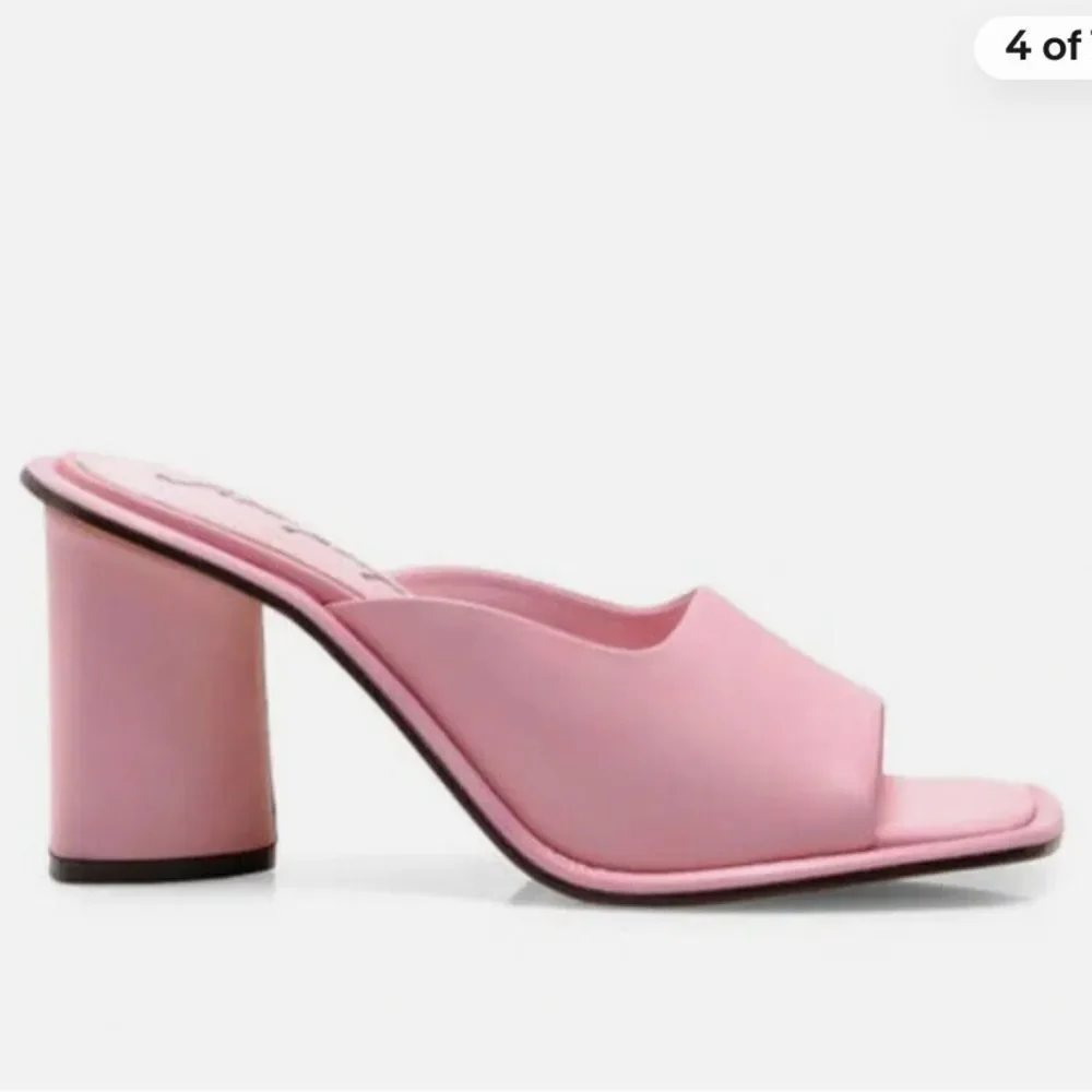 Free People Size 38.5 Worn Pink Open Toe Heals Mandi Leather Mules Pink Lemonade